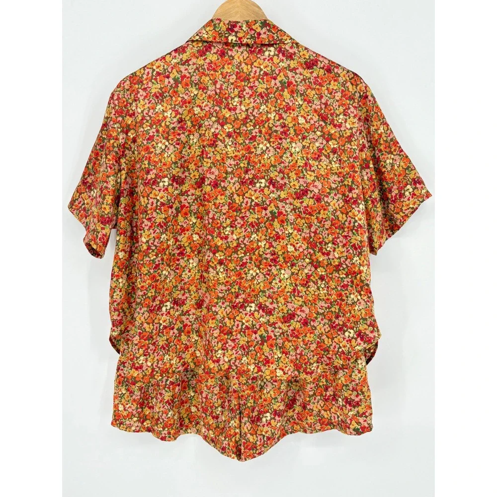 Vintage Victoria's Secret Floral Pajama Set Short Sleeve Shorts Large Gold Tag